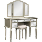 Makeup Vanity Table, 5 Drawers, Foldable Mirror, Stool Included