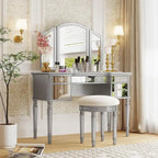 Makeup Vanity Table, 5 Drawers, Foldable Mirror, Stool Included