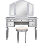 Makeup Vanity Table, 5 Drawers, Foldable Mirror, Stool Included