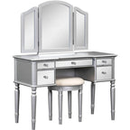 Makeup Vanity Table, 5 Drawers, Foldable Mirror, Stool Included