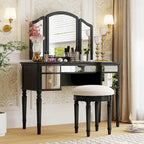 Makeup Vanity Table, 5 Drawers, Foldable Mirror, Stool Included