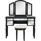 Makeup Vanity Table, 5 Drawers, Foldable Mirror, Stool Included