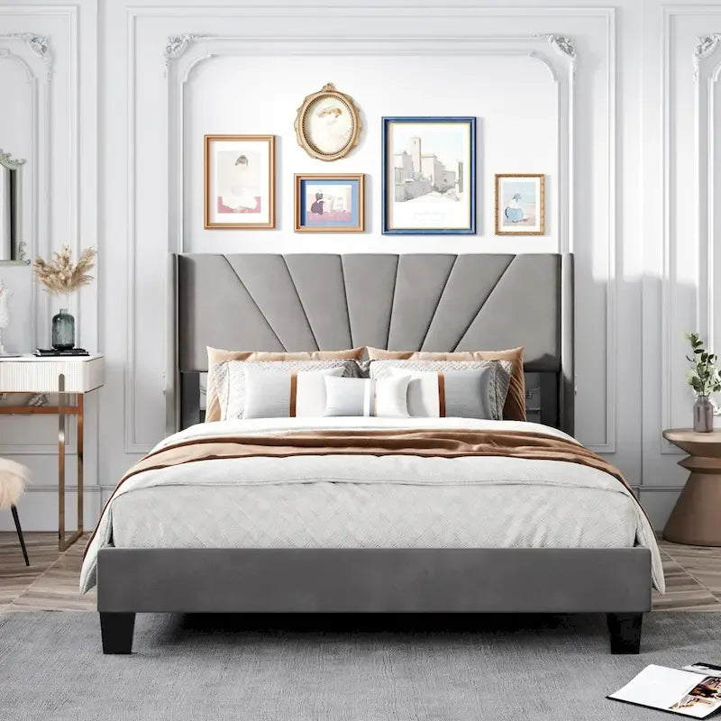Velvet Upholstered Platform Bed