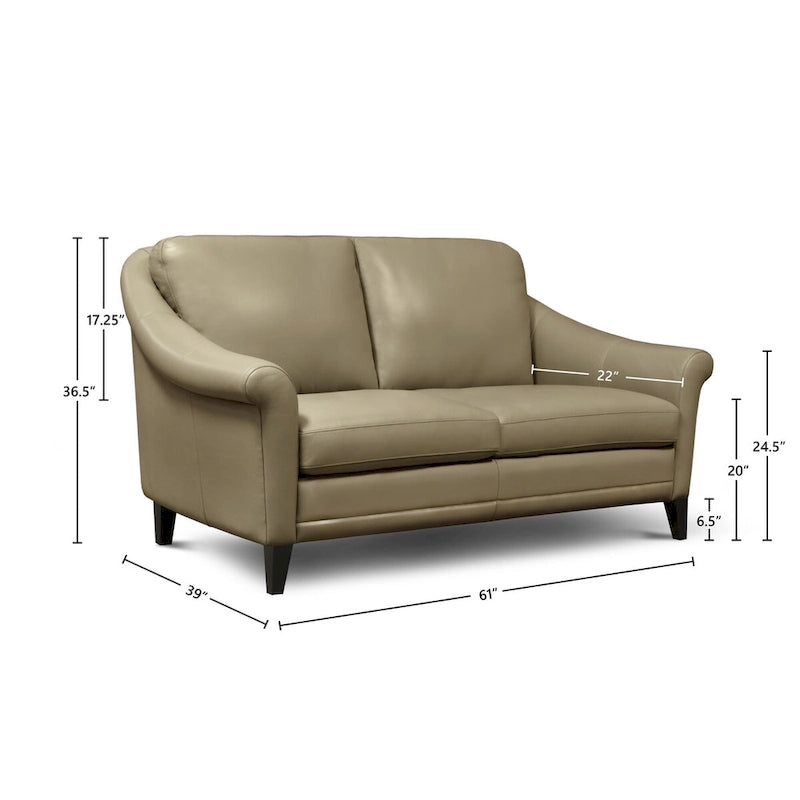 100% Genuine Leather Midcentury Modern Loveseat