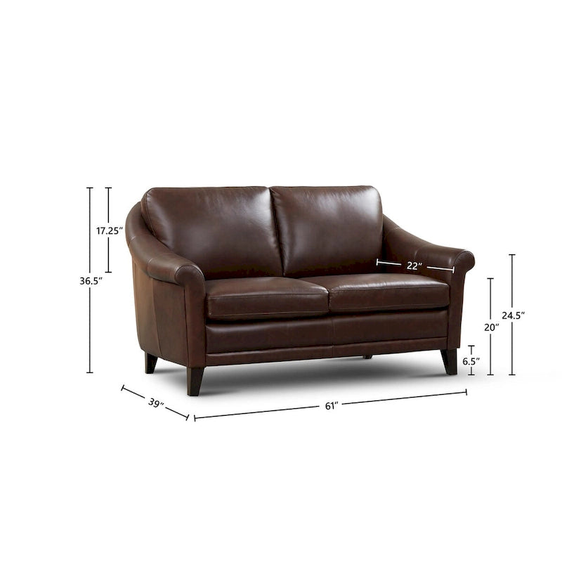 100% Genuine Leather Midcentury Modern Loveseat