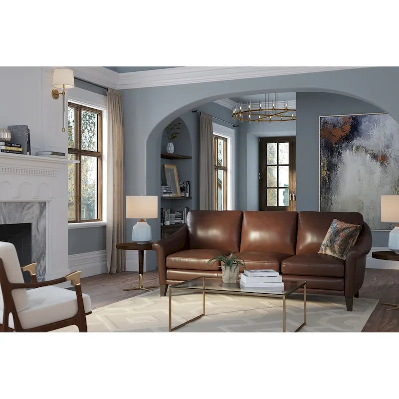 100% Genuine Leather Midcentury Modern Loveseat