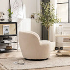 Single Fabric Modern Accent Chair 360 Degree Rotation Swivel Barrel Chairs