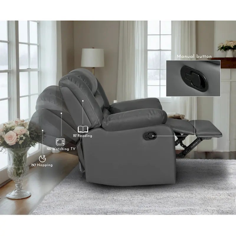 Faux Leather Manual Reclining Livingroom Sofa with Dropdown Table and Console