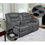 Faux Leather Manual Reclining Livingroom Sofa with Dropdown Table and Console