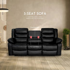 Faux Leather Manual Reclining Livingroom Sofa with Dropdown Table and Console