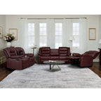 Faux Leather Manual Reclining Livingroom Sofa with Dropdown Table and Console