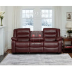 Faux Leather Manual Reclining Livingroom Sofa with Dropdown Table and Console