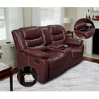 Faux Leather Manual Reclining Livingroom Sofa with Dropdown Table and Console