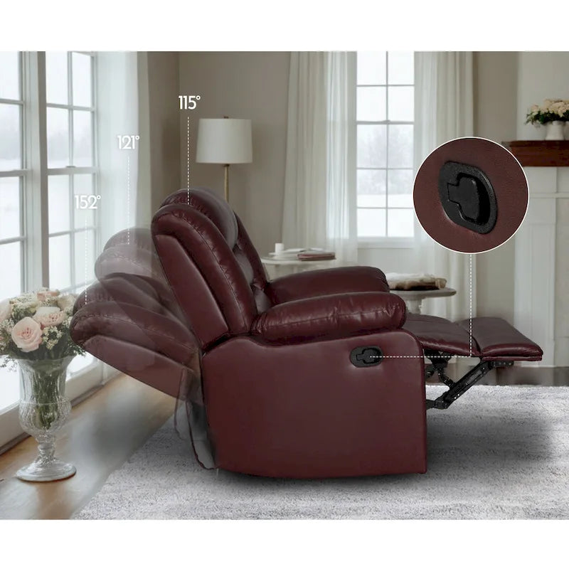 Faux Leather Manual Reclining Livingroom Sofa with Dropdown Table and Console