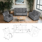 Faux Leather Manual Reclining Livingroom Sofa with Dropdown Table and Console