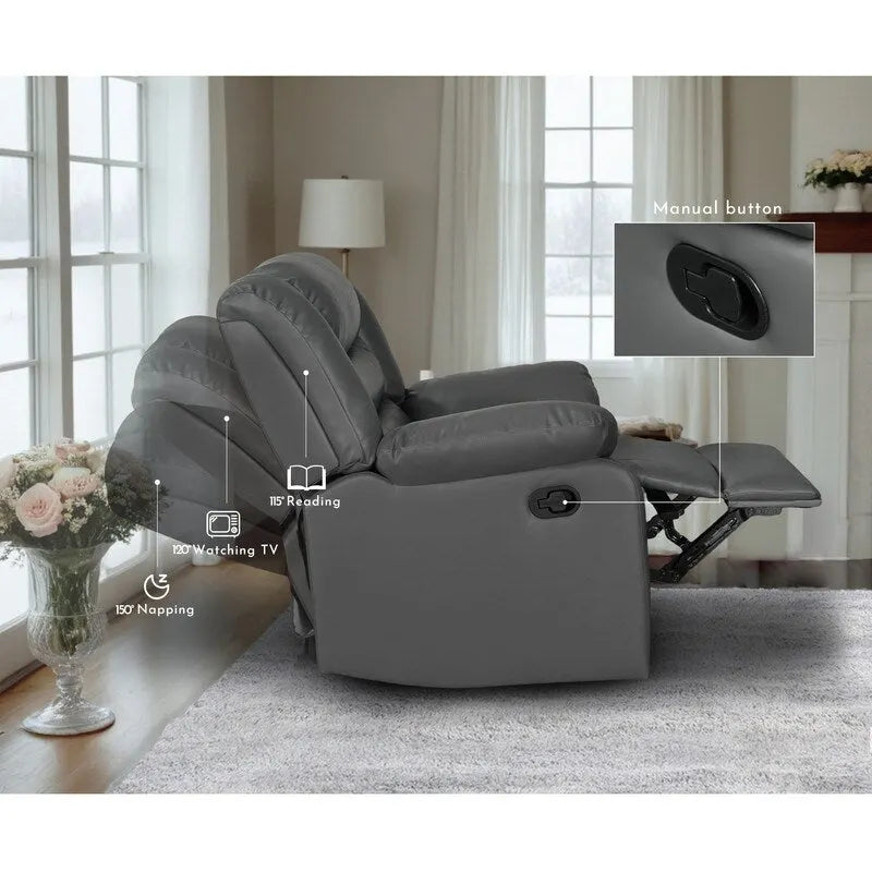 Faux Leather Manual Reclining Livingroom Sofa with Dropdown Table and Console