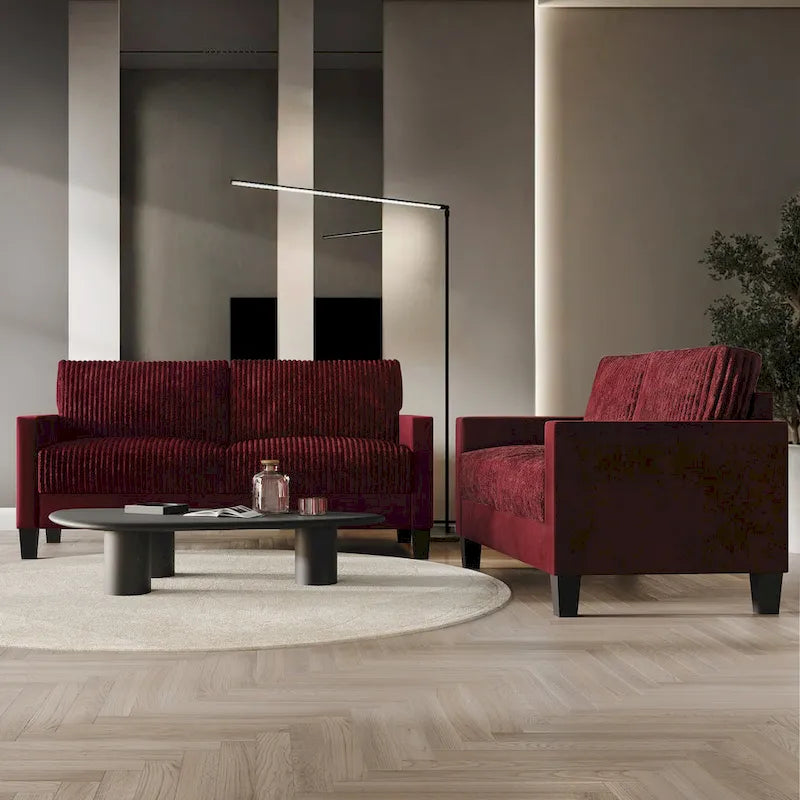 Corduroy Mid-Century Modern Velvet Upholstered Living Room Sofa