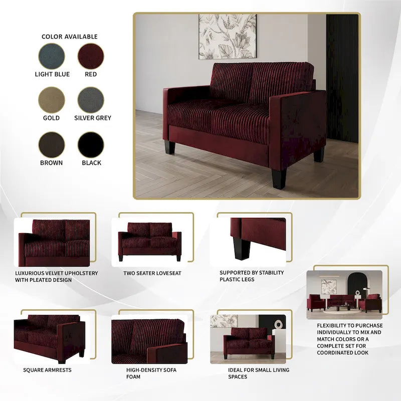 Corduroy Mid-Century Modern Velvet Upholstered Living Room Sofa