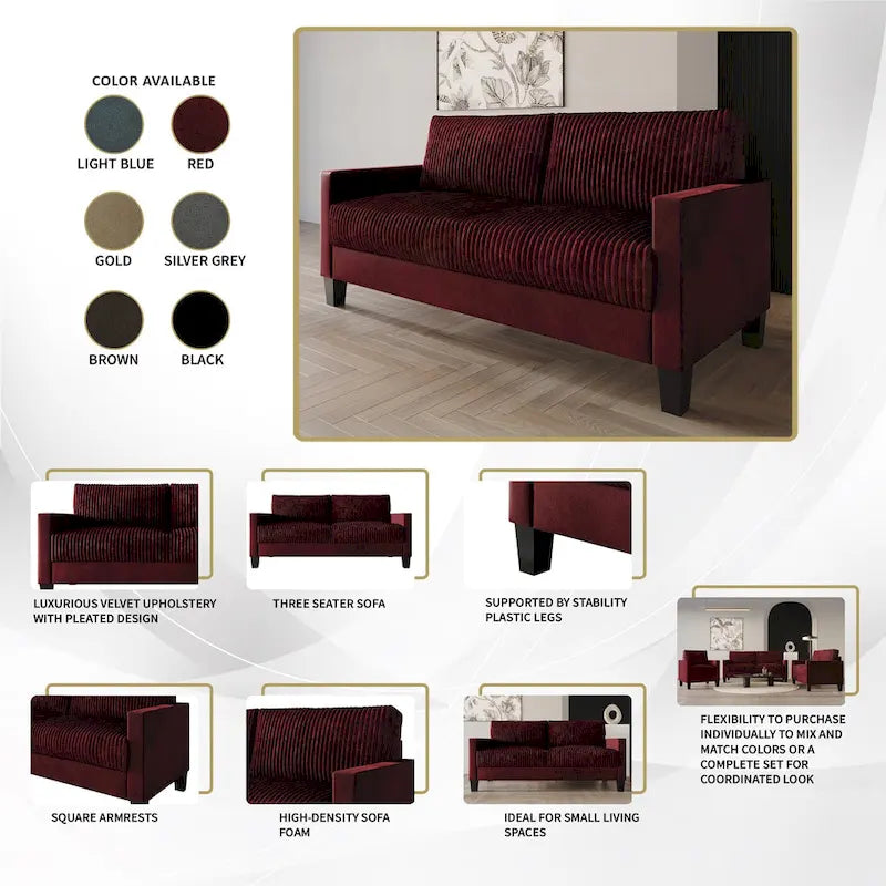 Corduroy Mid-Century Modern Velvet Upholstered Living Room Sofa