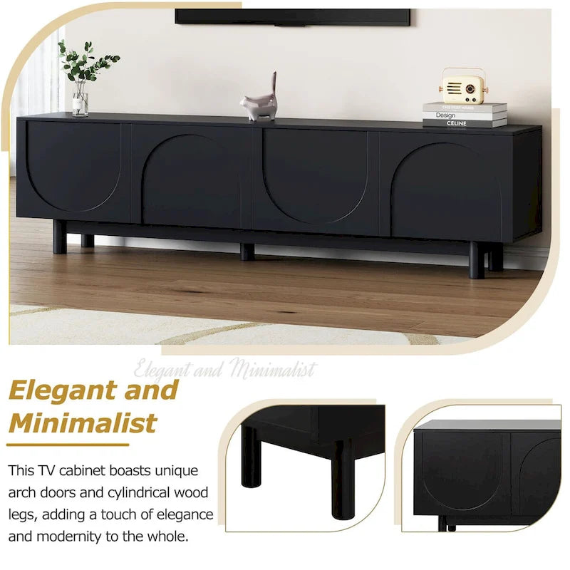 TV Stand for TVs Up to 78, Entertainment Center with Solid Wood Legs, Practical Media Console with Adjustable Shelves