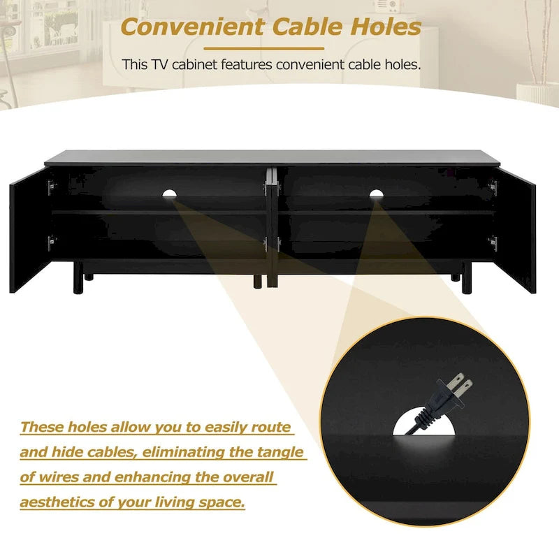 TV Stand for TVs Up to 78, Entertainment Center with Solid Wood Legs, Practical Media Console with Adjustable Shelves
