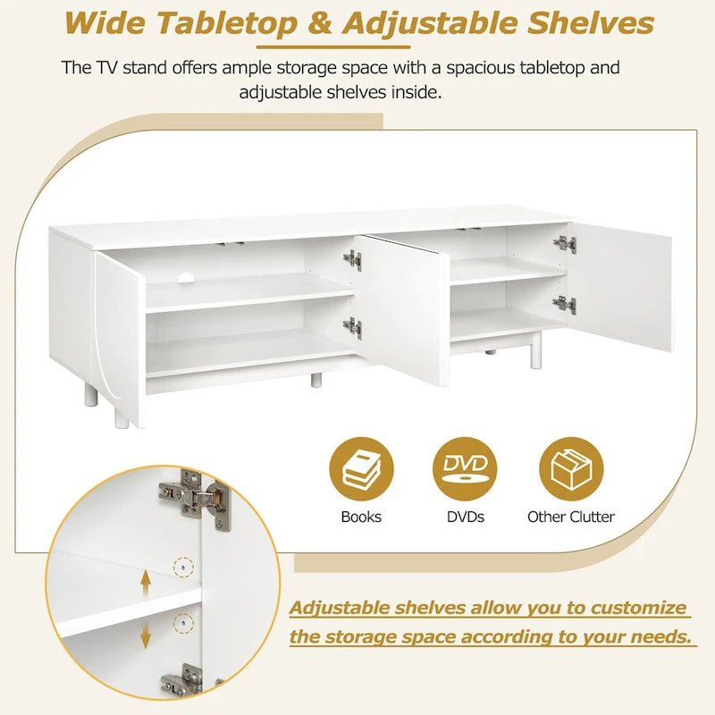 TV Stand for TVs Up to 78, Entertainment Center with Solid Wood Legs, Practical Media Console with Adjustable Shelves
