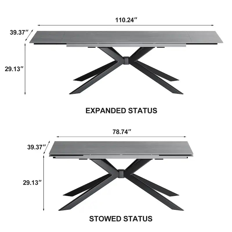 110.24 Extendable Rectangular Sintered Stone Dining Table - 78.74 to 110.24