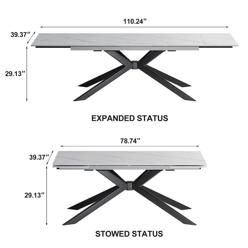 110.24 Extendable Rectangular Sintered Stone Dining Table - 78.74 to 110.24