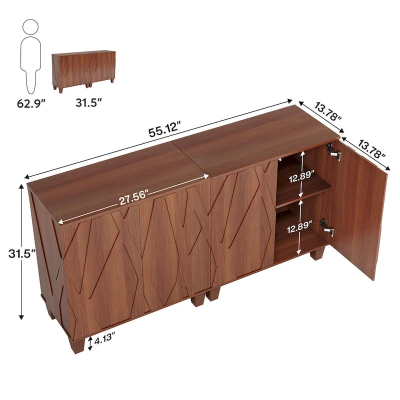 55 Sideboard Buffet Cabinet with Adjustable Shelving for Kitchen Dining Room