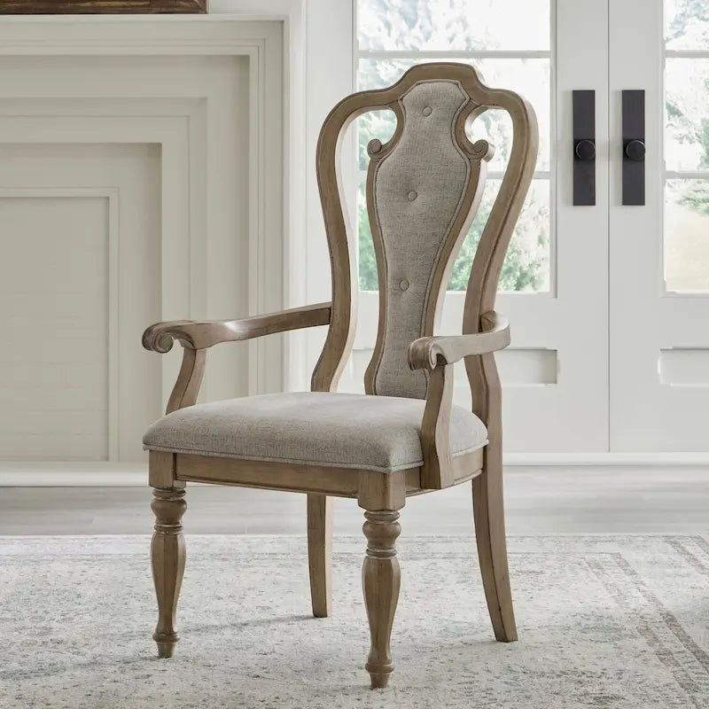 Weathered Bisque Splat Back Upholstered Arm Chair