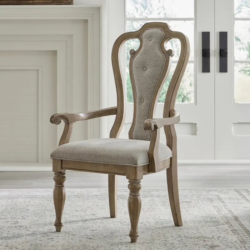  Manor Weathered Bisque Splat Back Upholstered Arm Chair (Set of 2)