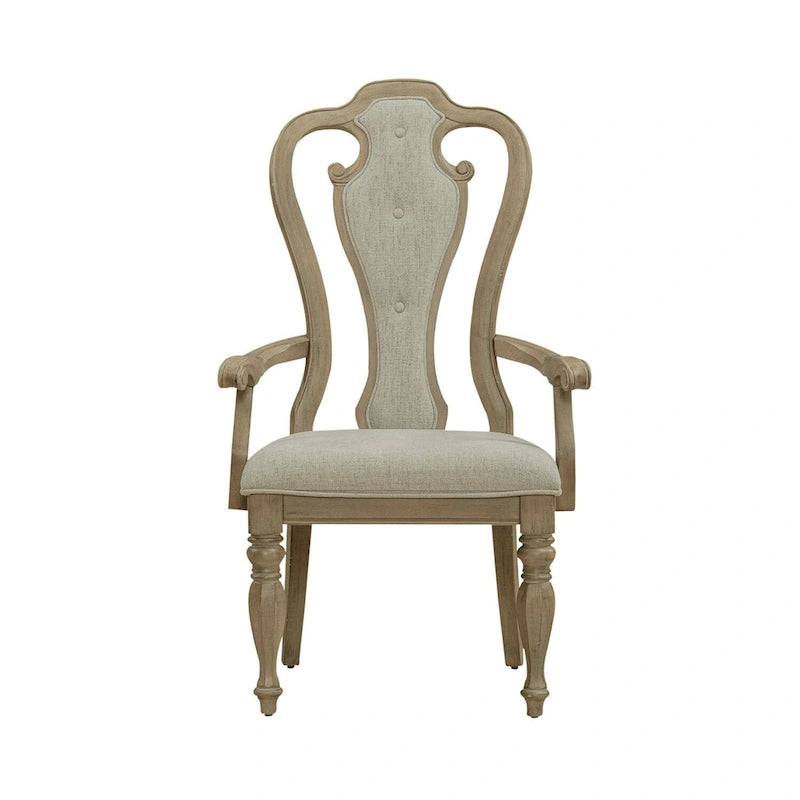 Weathered Bisque Splat Back Upholstered Arm Chair
