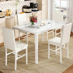 Modern Style 5-Piece Dining Room Table Set with Tempered Glass Tabletop and 4 Diamond Stitching PU Leather Dining Chairs