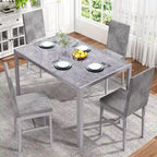 Modern Style 5-Piece Dining Room Table Set with Tempered Glass Tabletop and 4 Diamond Stitching PU Leather Dining Chairs