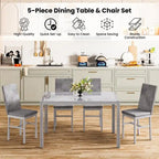 Modern Style 5-Piece Dining Room Table Set with Tempered Glass Tabletop and 4 Diamond Stitching PU Leather Dining Chairs