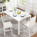 Modern Style 5-Piece Dining Room Table Set with Tempered Glass Tabletop and 4 Diamond Stitching PU Leather Dining Chairs