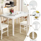 Modern Style 5-Piece Dining Room Table Set with Tempered Glass Tabletop and 4 Diamond Stitching PU Leather Dining Chairs