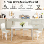Modern Style 5-Piece Dining Room Table Set with Tempered Glass Tabletop and 4 Diamond Stitching PU Leather Dining Chairs