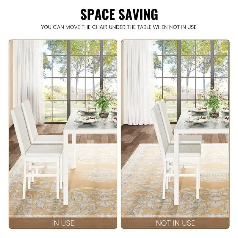 Modern Style 5-Piece Dining Room Table Set with Tempered Glass Tabletop and 4 Diamond Stitching PU Leather Dining Chairs