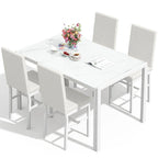 Modern Style 5-Piece Dining Room Table Set with Tempered Glass Tabletop and 4 Diamond Stitching PU Leather Dining Chairs
