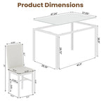 Modern Style 5-Piece Dining Room Table Set with Tempered Glass Tabletop and 4 Diamond Stitching PU Leather Dining Chairs
