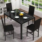 Modern Style 5-Piece Dining Room Table Set with Tempered Glass Tabletop and 4 Diamond Stitching PU Leather Dining Chairs