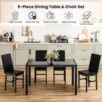 Modern Style 5-Piece Dining Room Table Set with Tempered Glass Tabletop and 4 Diamond Stitching PU Leather Dining Chairs