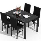 Modern Style 5-Piece Dining Room Table Set with Tempered Glass Tabletop and 4 Diamond Stitching PU Leather Dining Chairs