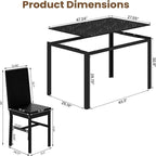 Modern Style 5-Piece Dining Room Table Set with Tempered Glass Tabletop and 4 Diamond Stitching PU Leather Dining Chairs
