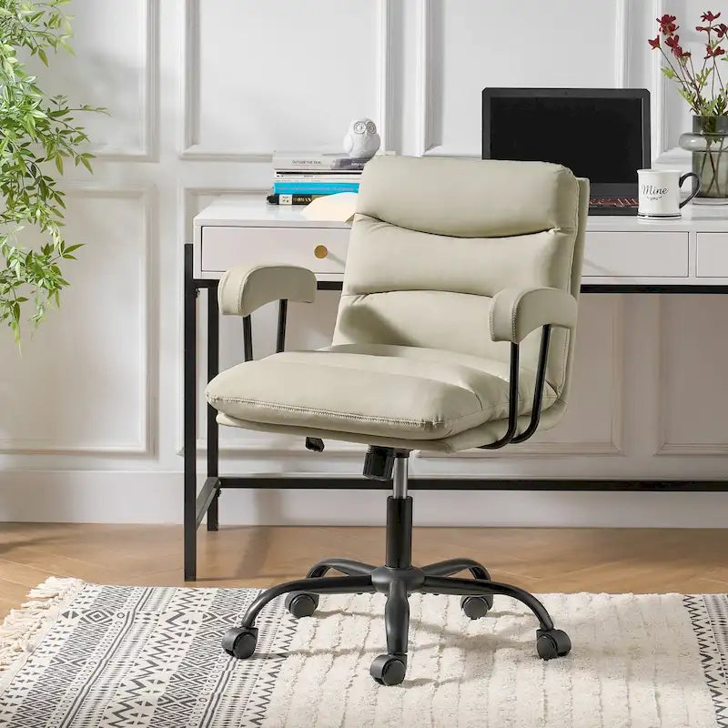 Auberon Modern Faux Leather Swivel Office Chair with Ergonomic Design and Metal Legs by HULALA HOME