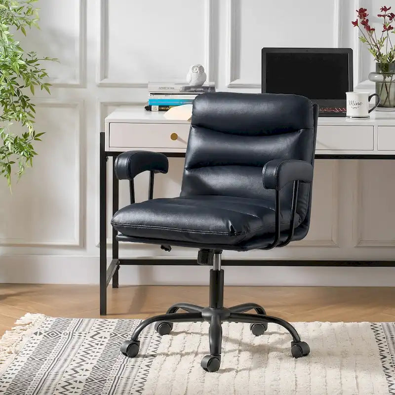 Auberon Modern Faux Leather Swivel Office Chair with Ergonomic Design and Metal Legs by HULALA HOME