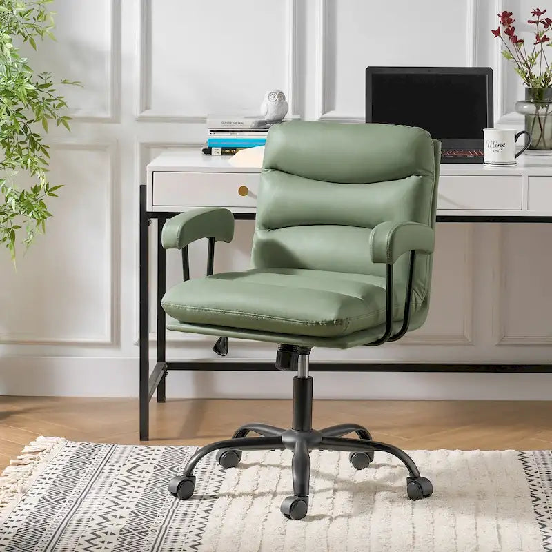Auberon Modern Faux Leather Swivel Office Chair with Ergonomic Design and Metal Legs by HULALA HOME