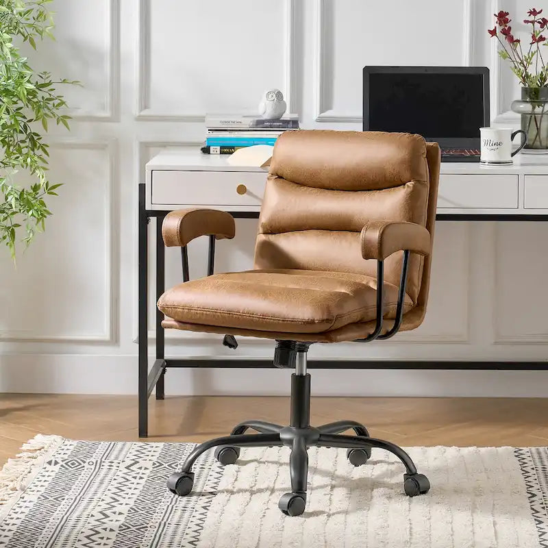 Auberon Modern Faux Leather Swivel Office Chair with Ergonomic Design and Metal Legs by HULALA HOME