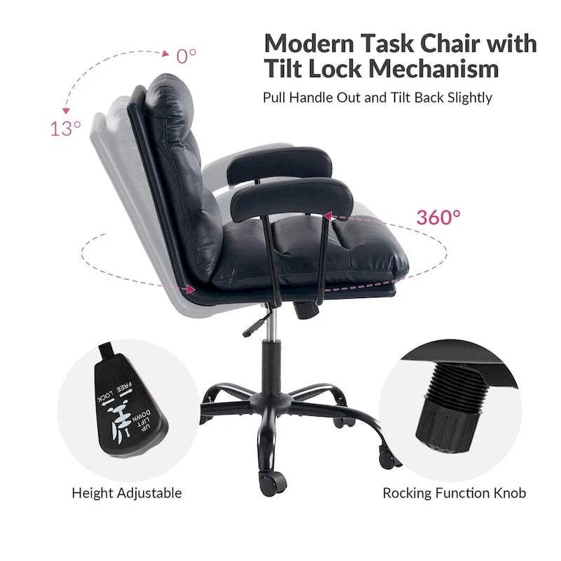 Auberon Modern Faux Leather Swivel Office Chair with Ergonomic Design and Metal Legs by HULALA HOME